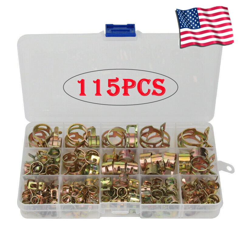 230/50PCS Spring Hose Clamps Fastener Kit Fuel Line Water Pipe Tube Clips+Pliers