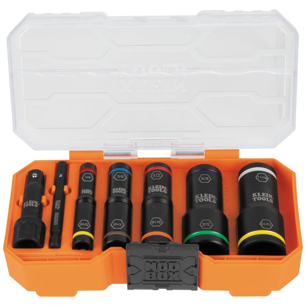 10-Piece SAE Impact Socket Set, Deep Depth, Color-Coded Flip Sockets, Adapters &