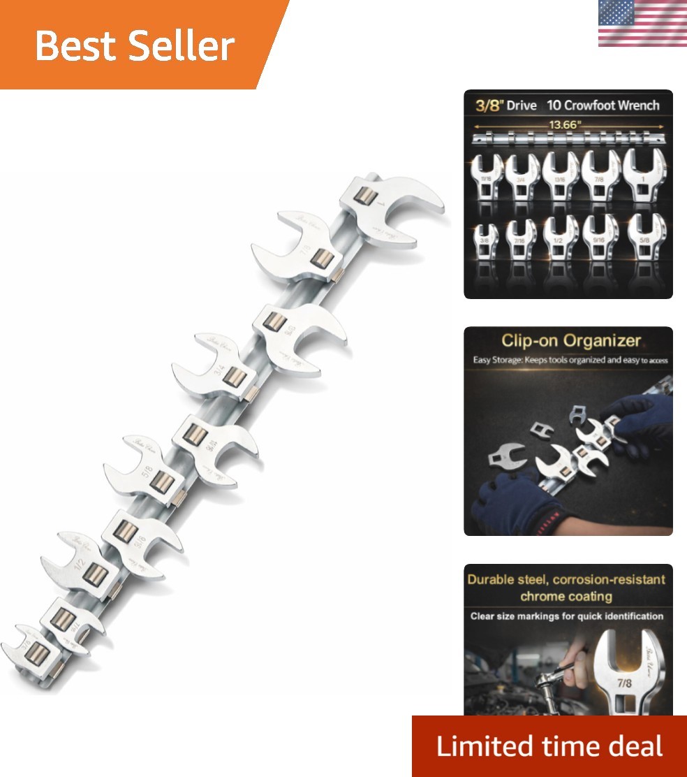 Bates- 3/8″ Drive Crowfoot Wrench Set, 10 pcs, 3/8”-1”, Chrome-Plated Steel, …