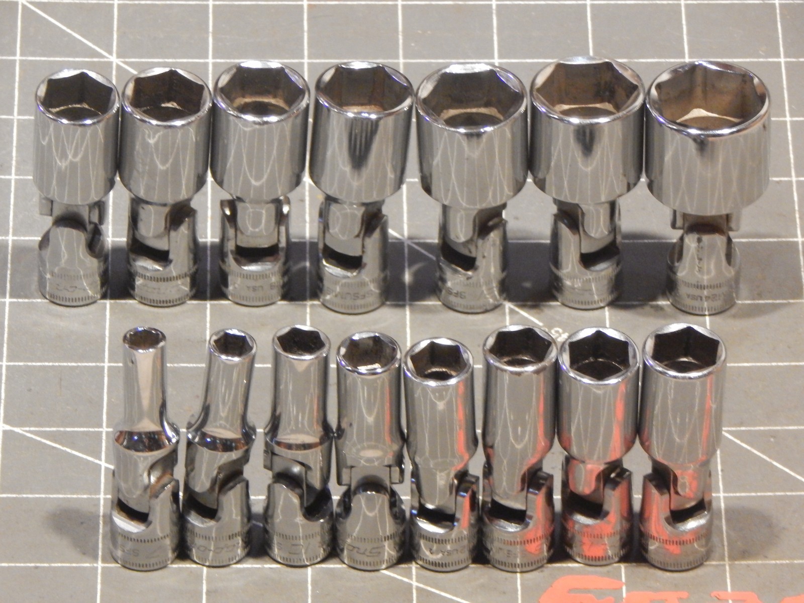 Snap On 15Pc Metric 3/8″ Drive Deep Universal Swivel Socket Set 7MM 24MM 6Pt Dr