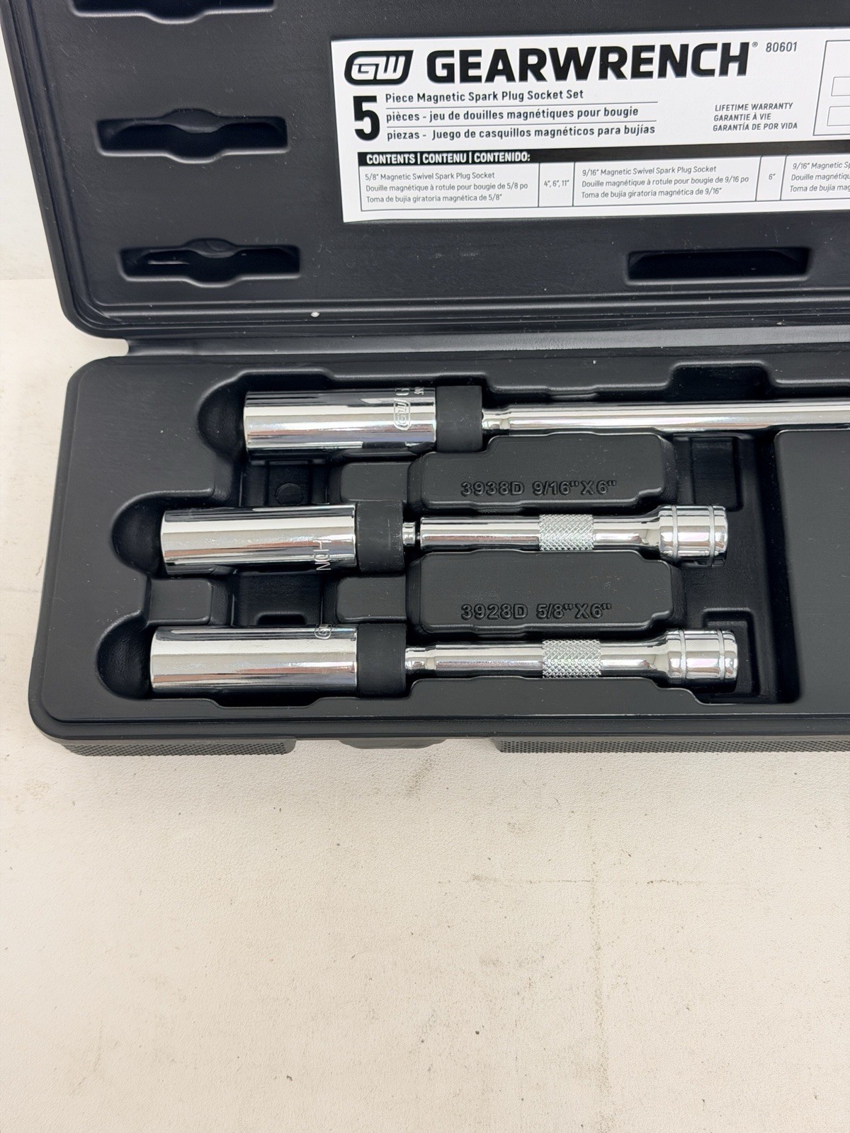 GEARWRENCH 5 Pc 3/8″ Drive 6 Pt. Magnetic Swivel Spark Plug Socket Set (80601)