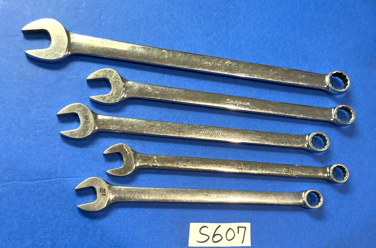 SNAP-ON TOOLS 5 PIECE METRIC EXTRA LONG COMBINATION WRENCHES 12mm 13, 14, 15, 18