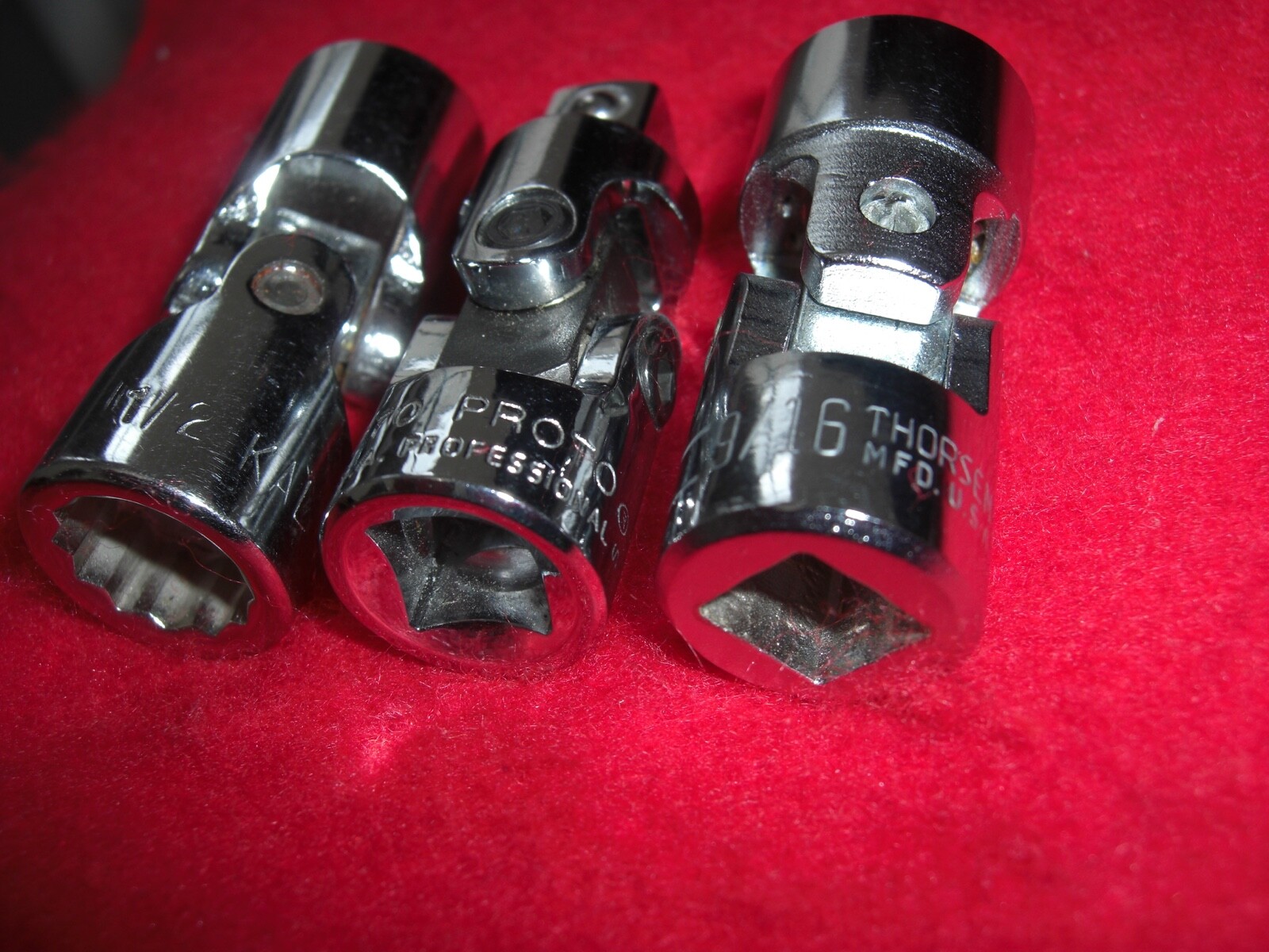 Proto 3/8 dr. universal joint Kal 1/2″ and thorsen 9/16 swivel sockets excellent