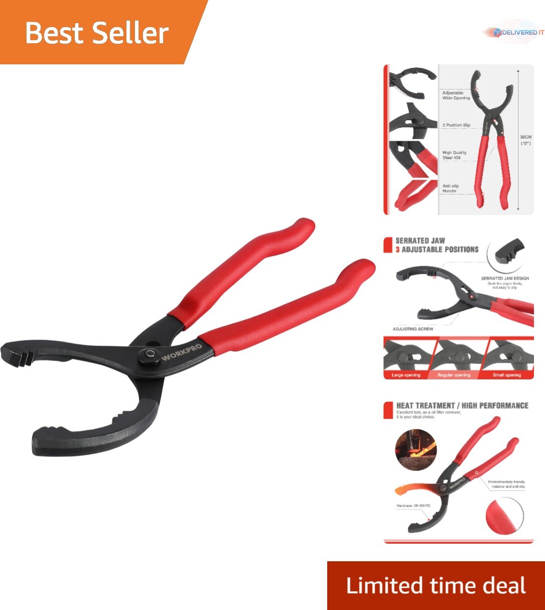 12″ Adjustable Oil Filter Pliers High Carbon Steel Tool for Engine Filters