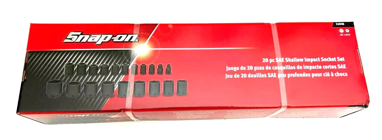 Snap-on 20-pc 1/2″ Drive 6-pt SAE Flank Drive Shallow Impact Set 320IM NEW