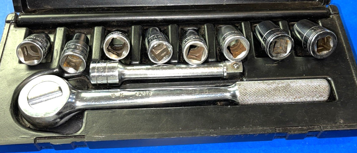 S-K TOOLS 10 PIECE 1/2 DRIVE RATCHET & EXTENSION & METRIC SHORT SOCKETS