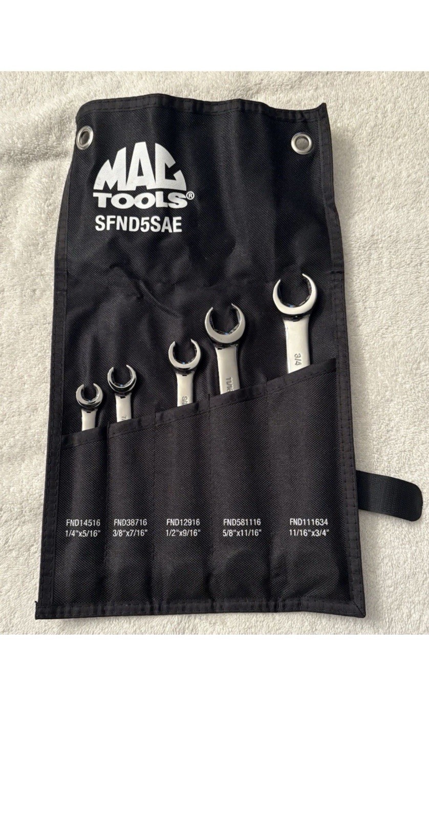 Mac Tools 5 Pc. SAE Flare Nut Wrench Set w/Canvas Storage Bag