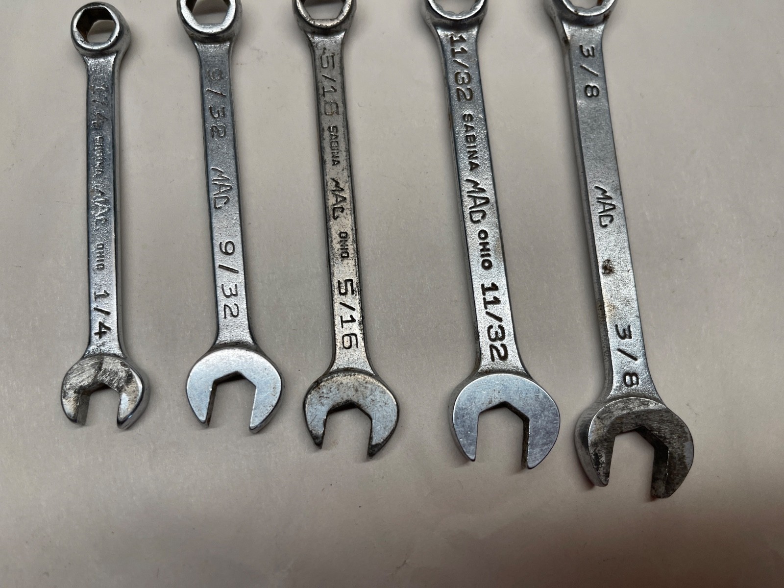 Lot of 5 Vintage MAC Tools Combination Wrenches USA: CH 8 9 10 & CW 11 12