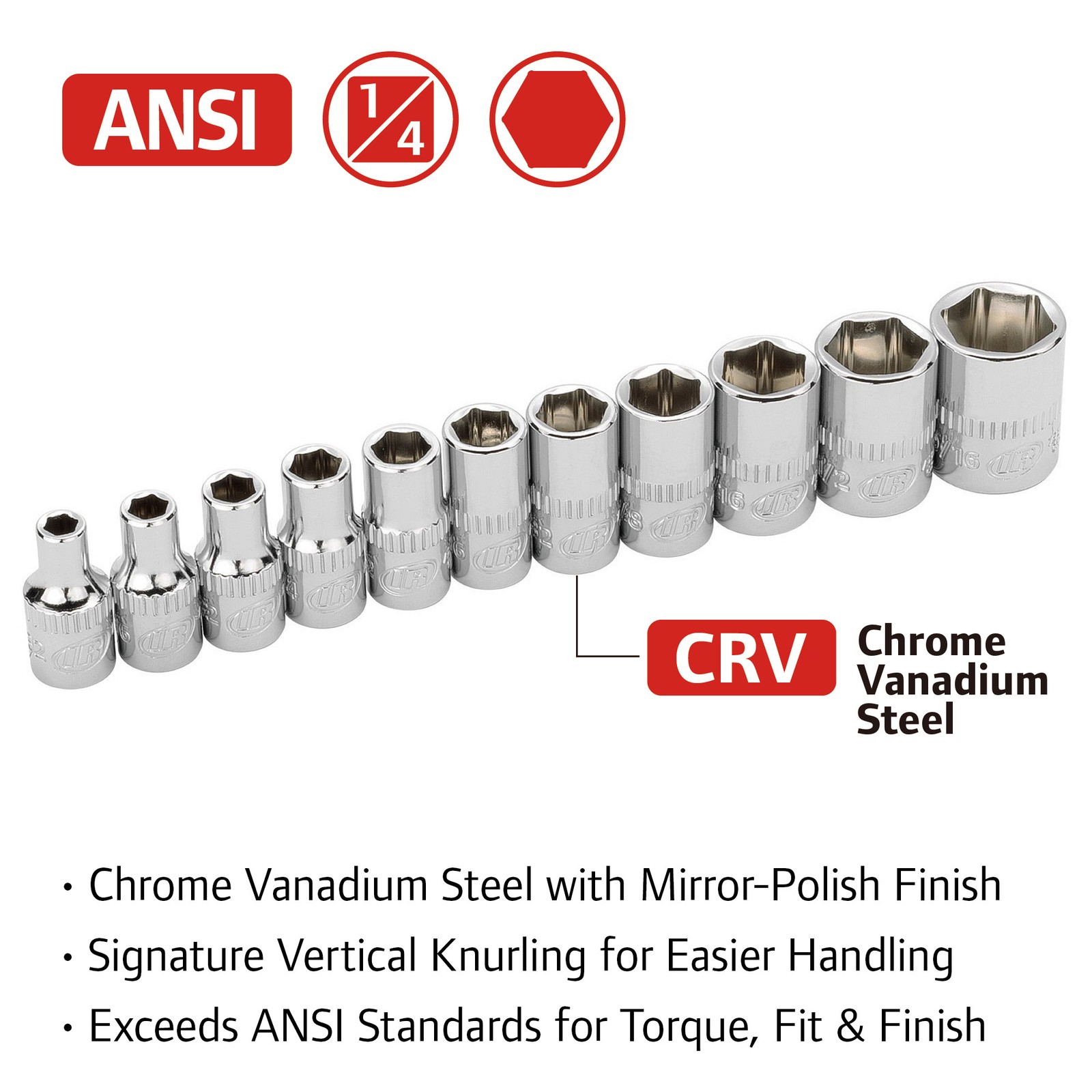 Ingersoll Rand 11 Piece 1/4 Inch Drive SAE 6 Point Shallow Socket Set – 752044