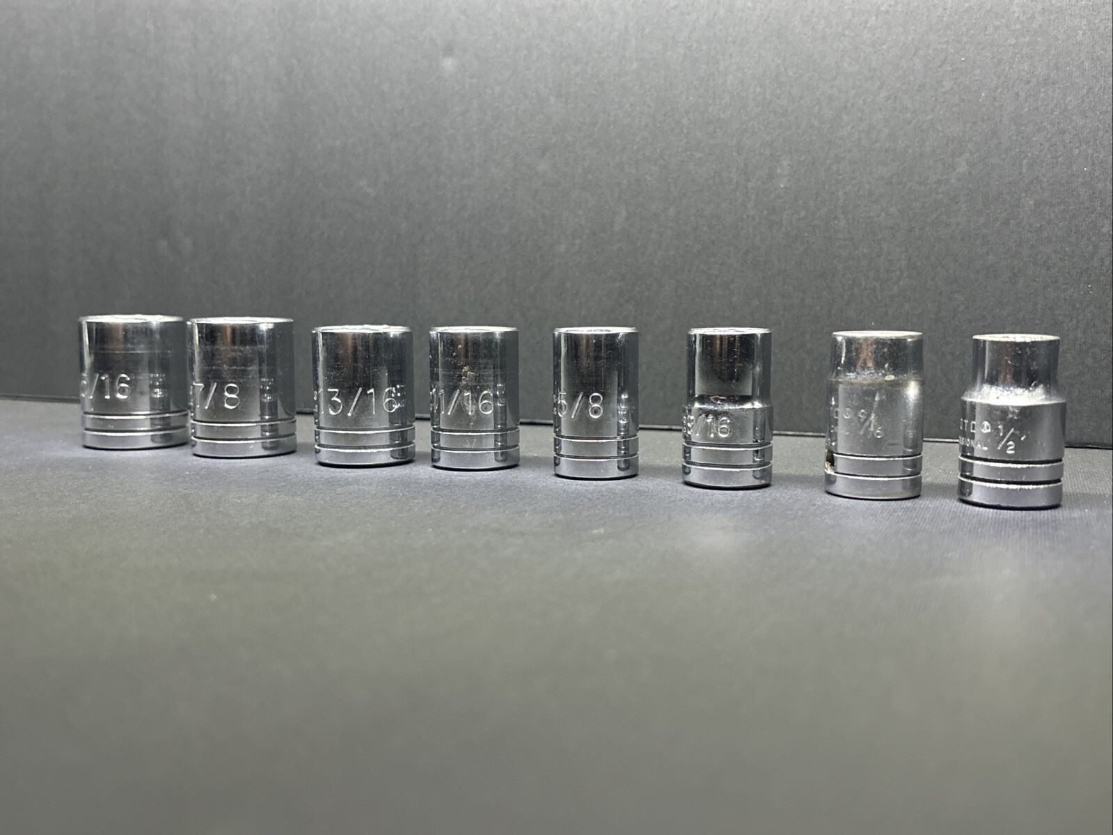 8 Proto 1/2″ Drive 7/8, 15/16, 13/16, 11/16, 9/16 SAE Sockets Chrome 12 Pt USA