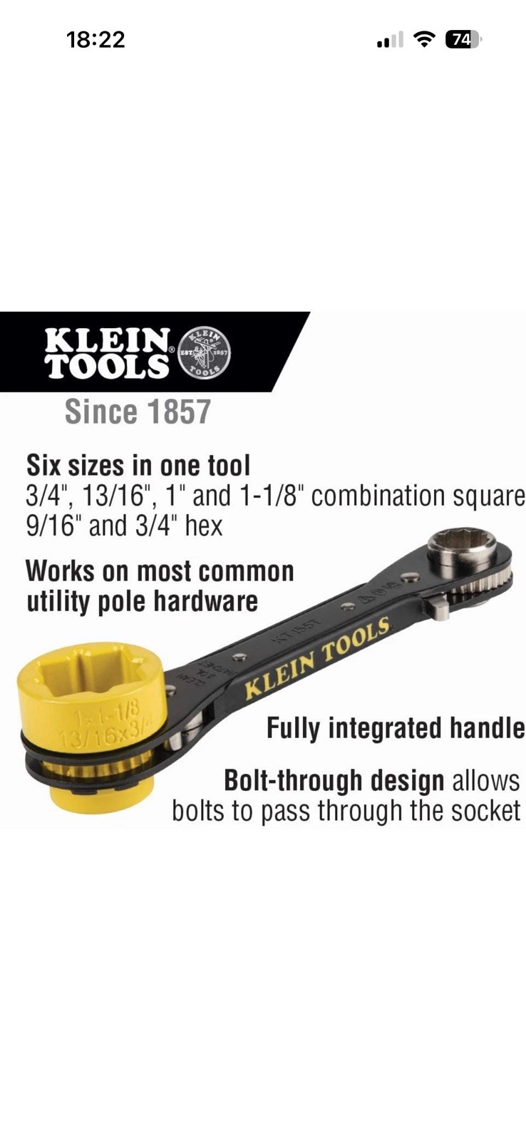 Klein Tools KT155HD Heavy-Duty 5-In-1 Lineman’s Ratcheting Wrench Ratchet