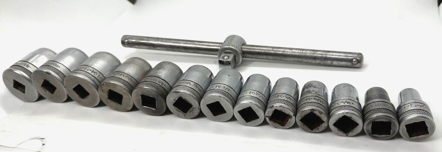 VTG SK Tools KNURLED Socket Set Shallow 1/2″ DR T Handle Breaker Bar Lot 12PT