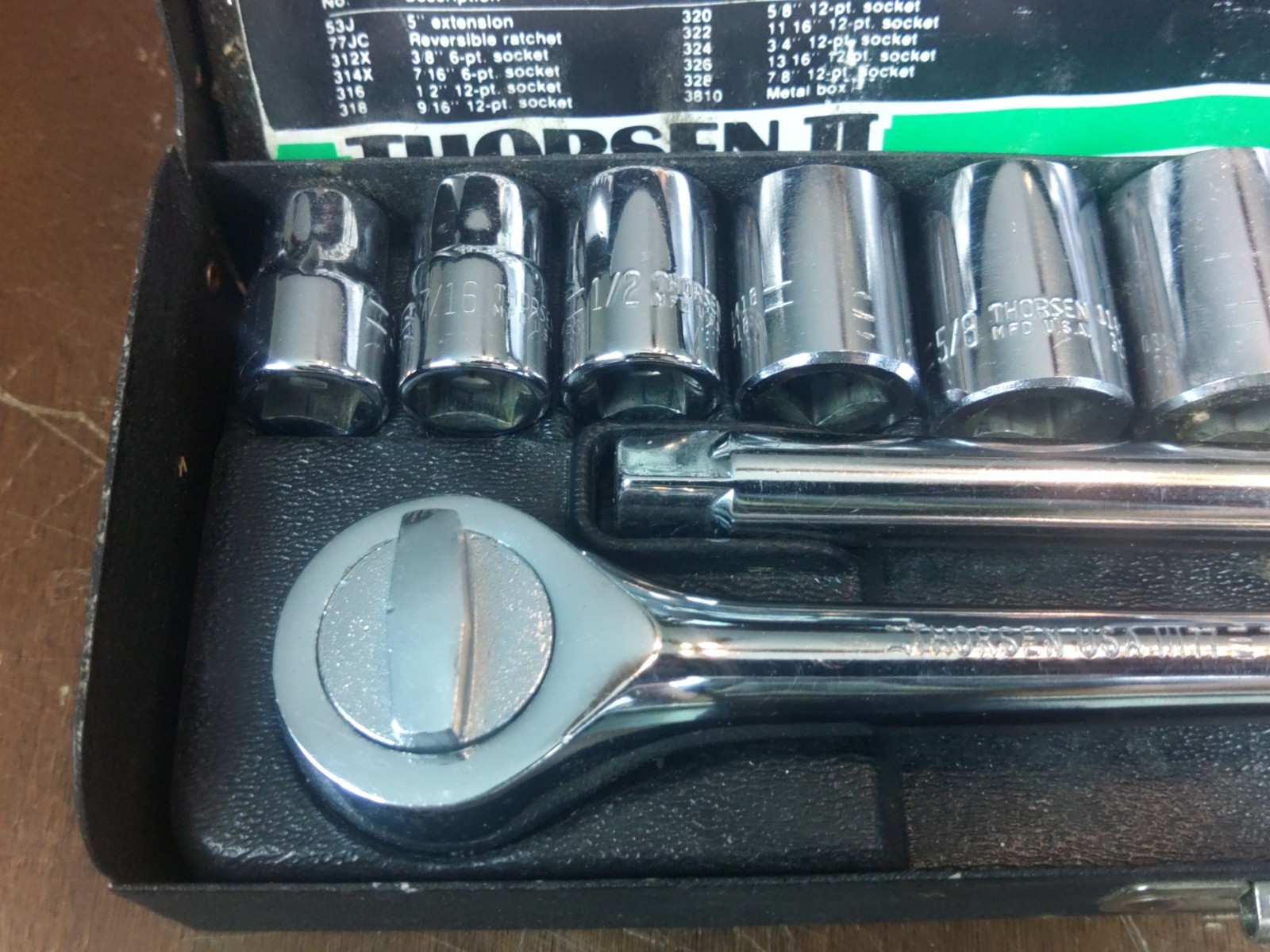 Vintage Thorsen ll 3/8″ Drive SAE Socket Set Metal Case Model Ratchet 3811