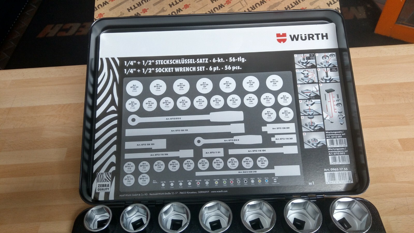 Wurth Zebra 56 Piece 1/4in & 1/2in Drive Socket Set Metric 4 – 32mm 09651756