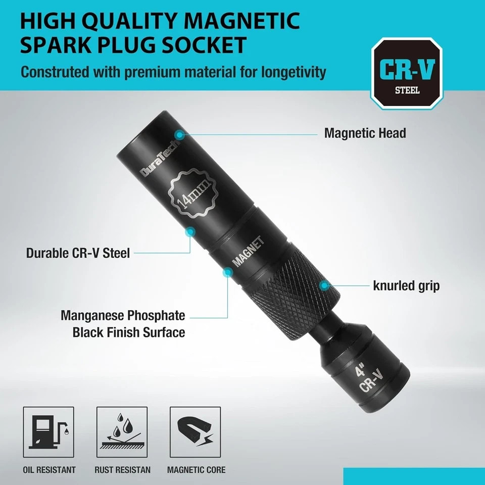 DURATECH 14mm Swivel Magnetic Spark Plug Socket, 14MM x 3/8″ x 4″