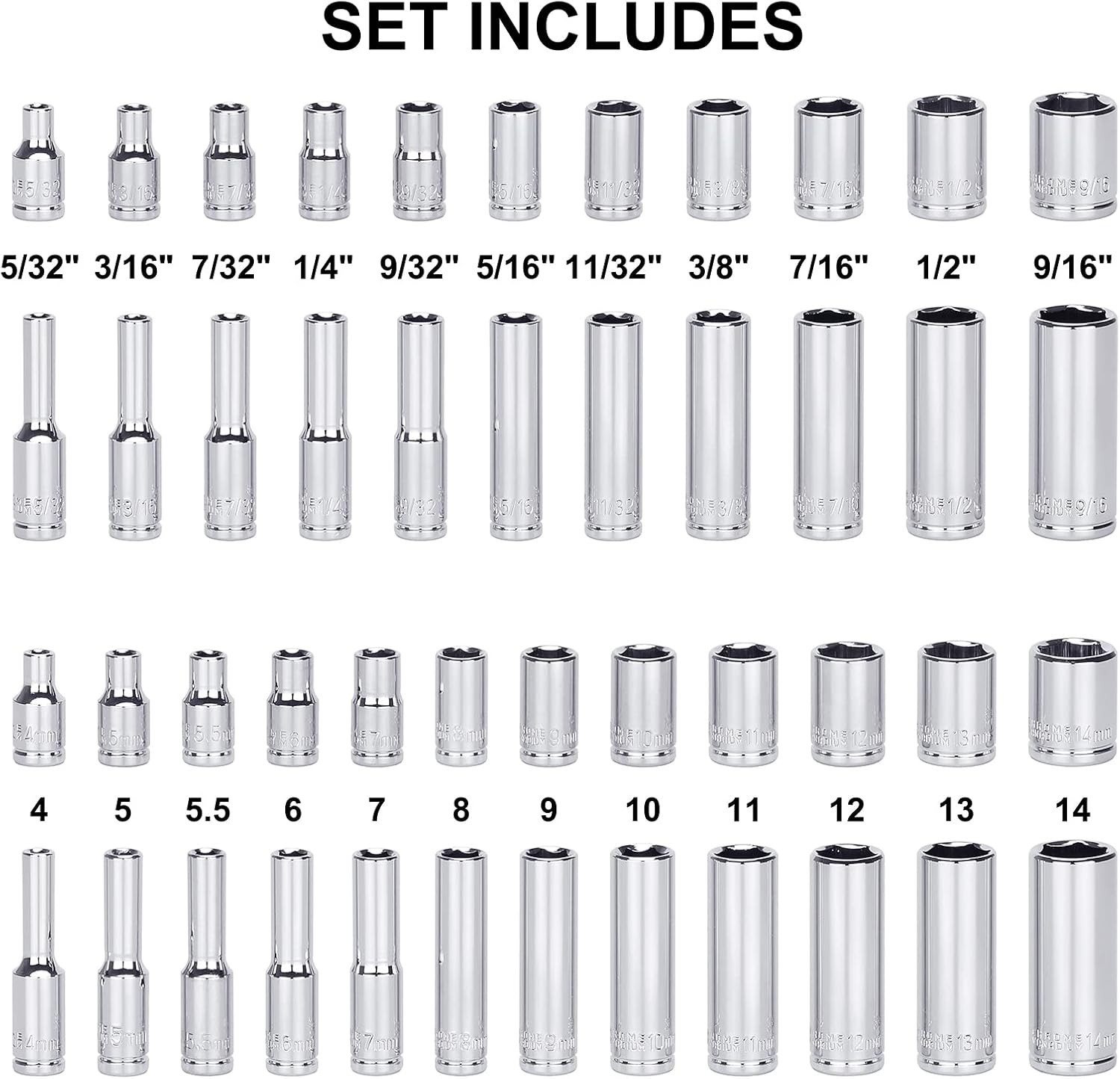 62 Pieces 1/4 Inch Drive Socket Set, SAE/Metric, 1/4″ Dr. Socket Set with Rat…