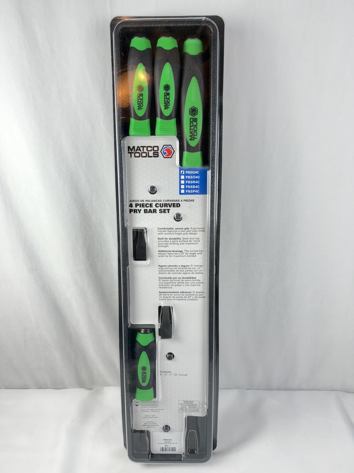 NEW Matco Tools Pry Bar Set 4-Piece Curved Tip Strike Handle (Green) PBSG4C