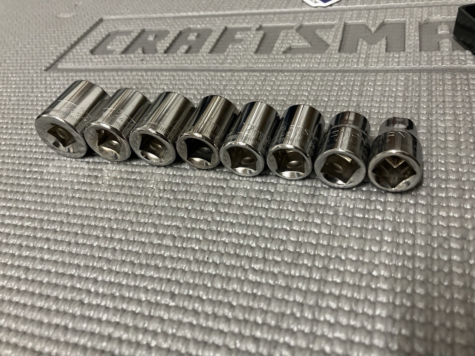 NOS Sears Craftsman 8pc 3/8” Drive 6pt Metric Socket Set 34419 USA Metal Case