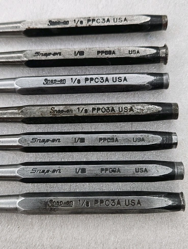 Snap-On Lot Of 7 PPC3A 1/8″ CENTER PUNCHES All Tips Modified From Original Point