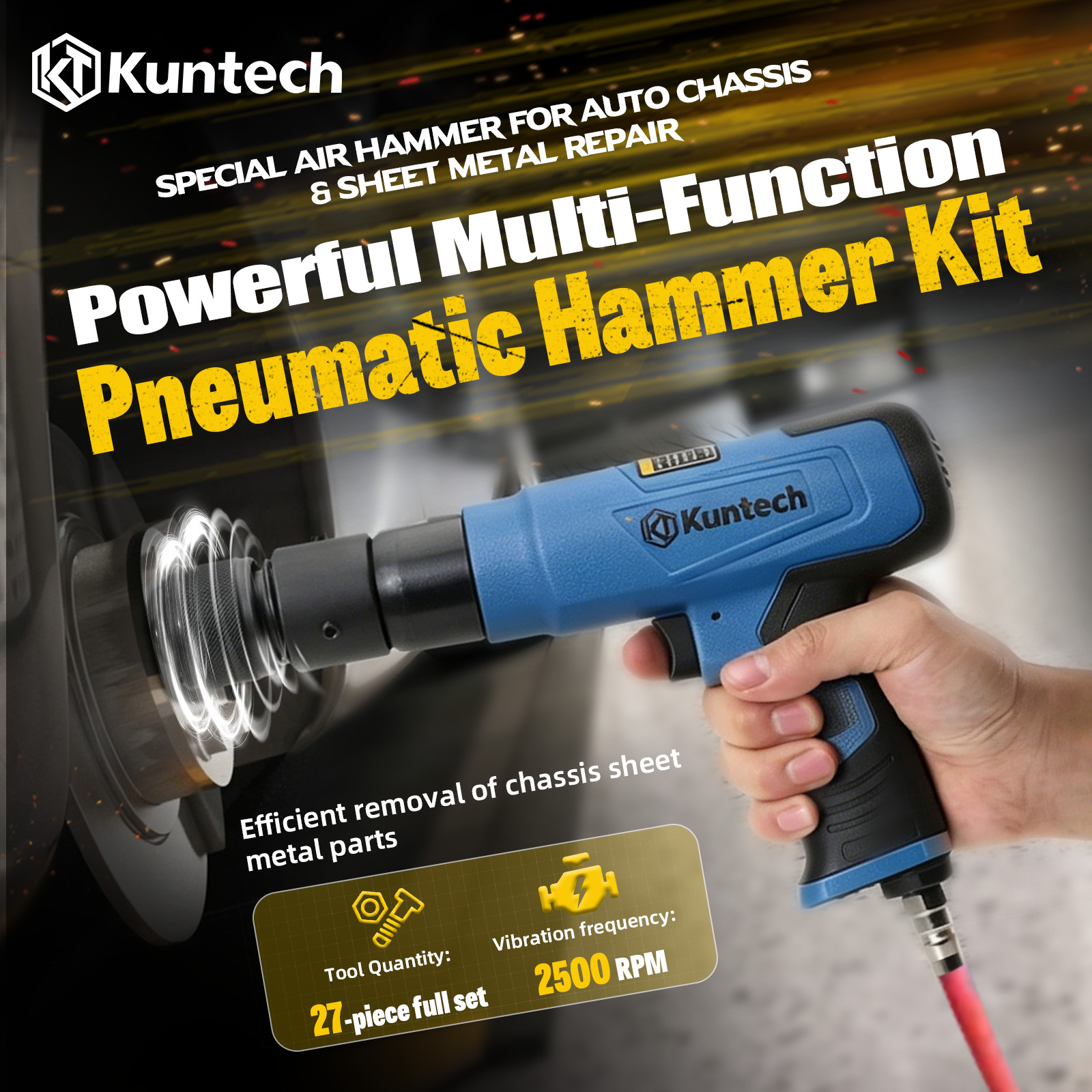 27PCS Air Hammer Kit Multi-functional Pneumatic Hammers Piece Chisel Set 2500BPM