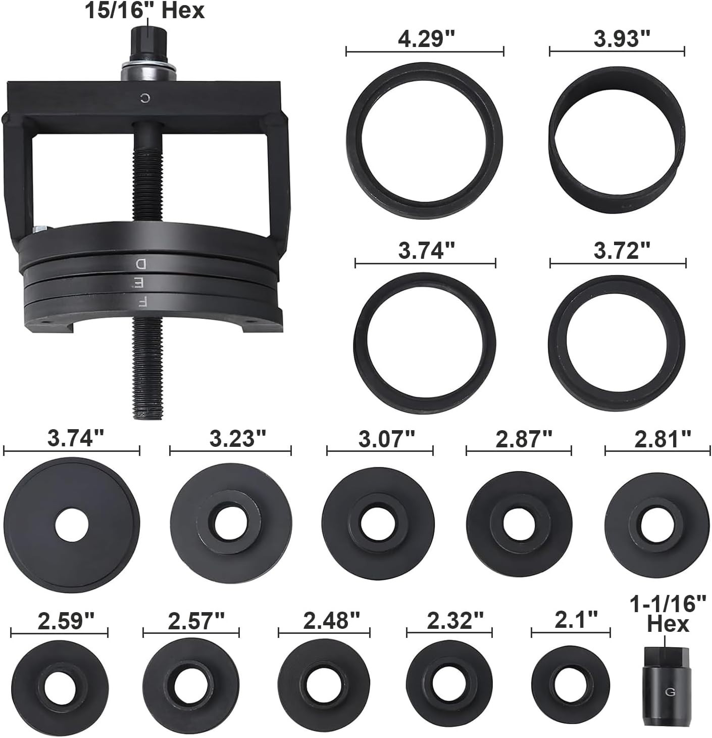 Master Wheel Hub & Bearing Removal and Installation Tool Set C to U Sizes 19Pcs