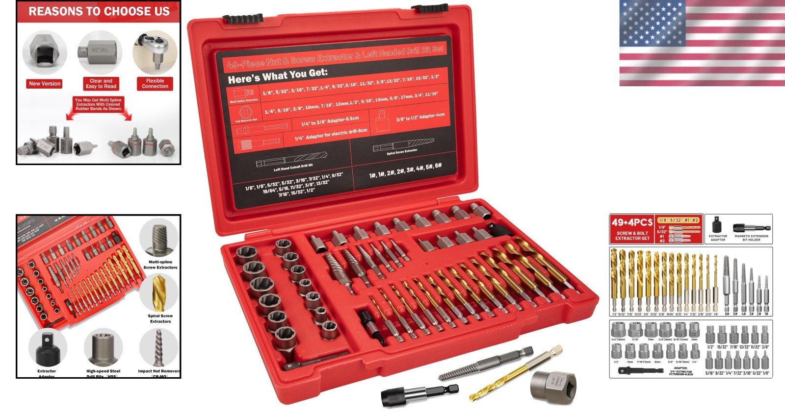 Extractor Set 53Pcs Left Hand Drill Bit, Bolt Remover Kit