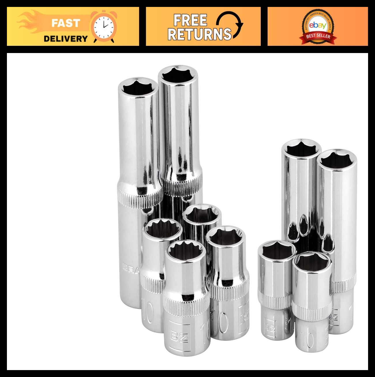 10mm Socket Set – 10 Pack, Multi-Type, Durable Chrome Vanadium, Mechanics Tool