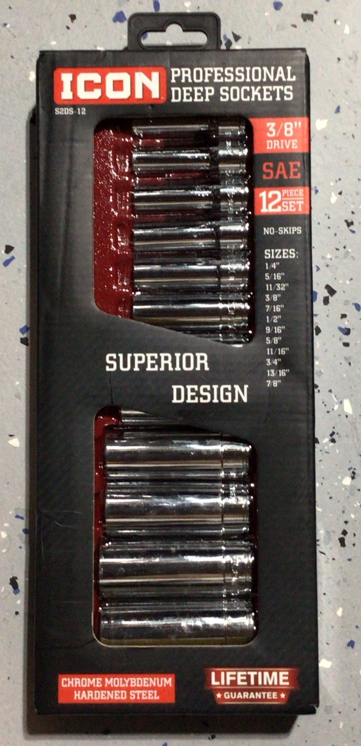 ICON Professional Deep Sockets 3/8″ Drive SAE Superior Design 12-pc S2DS-12