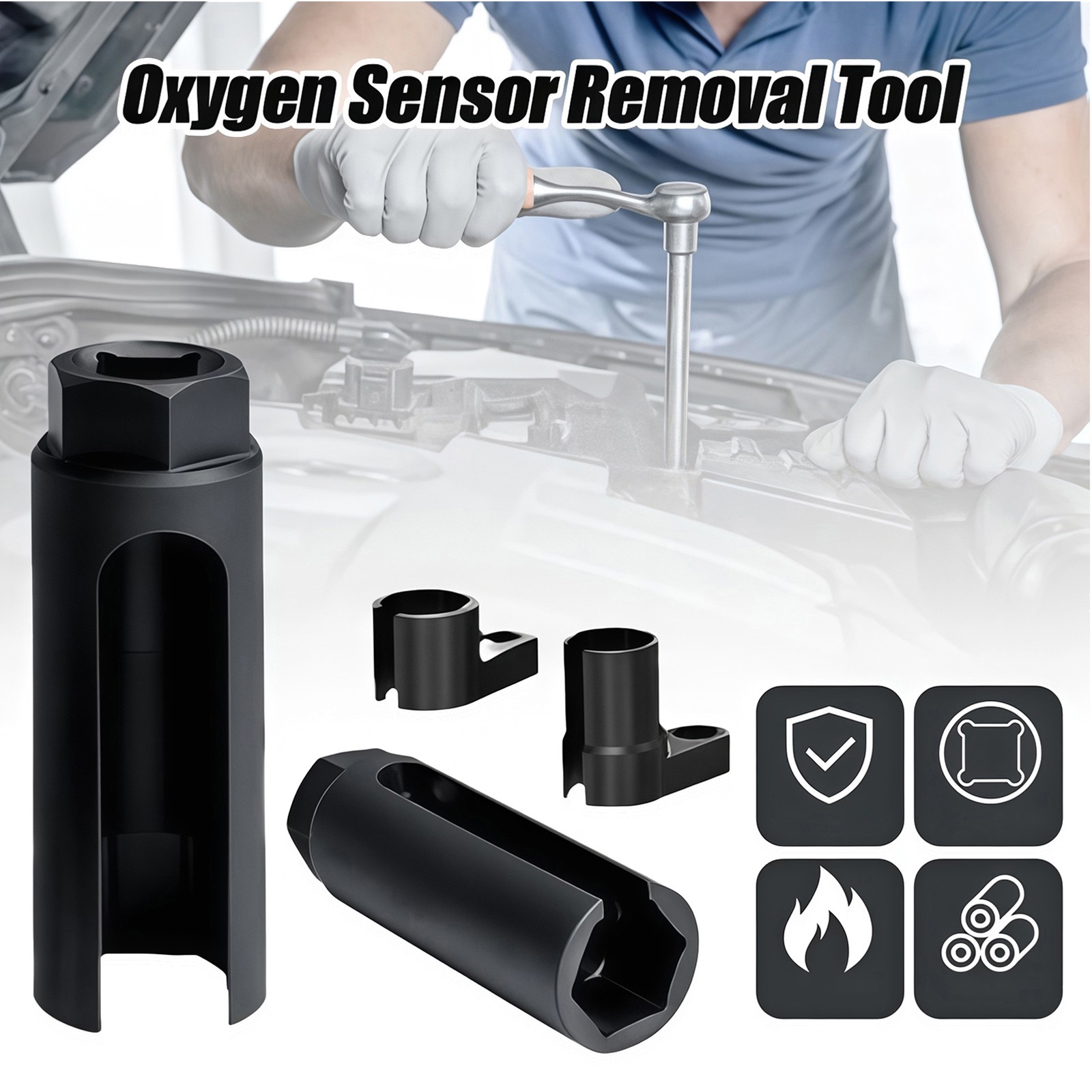 4pcs O2 Oxygen Sensor Socket Wrench Removal Tool 3/8″ 1/2″ Drive x 7/8″ 22mm Set