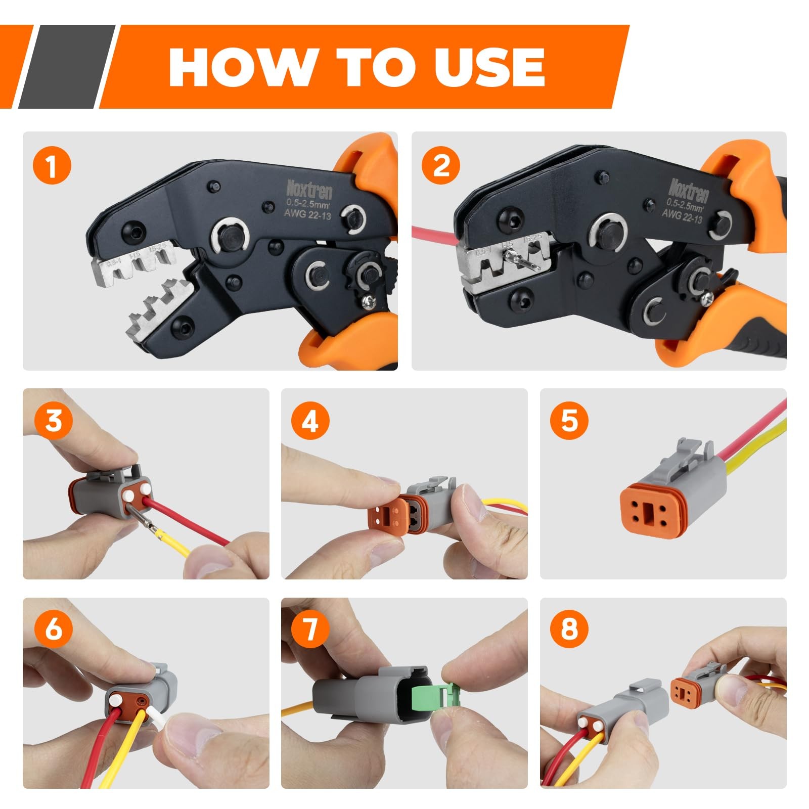Noxtren 218PCS 12 Kits DT Deutsch Connector Kit with Ratcheting Orange, Black