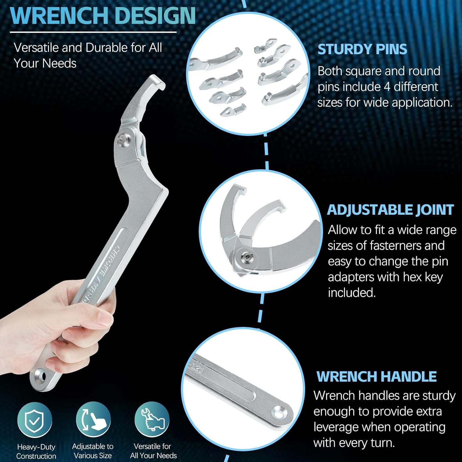 8 Pack Adjustable Hook C Pin Spanner Wrench Tool Set Nut Wrench 3/4″ to 6-1/10″