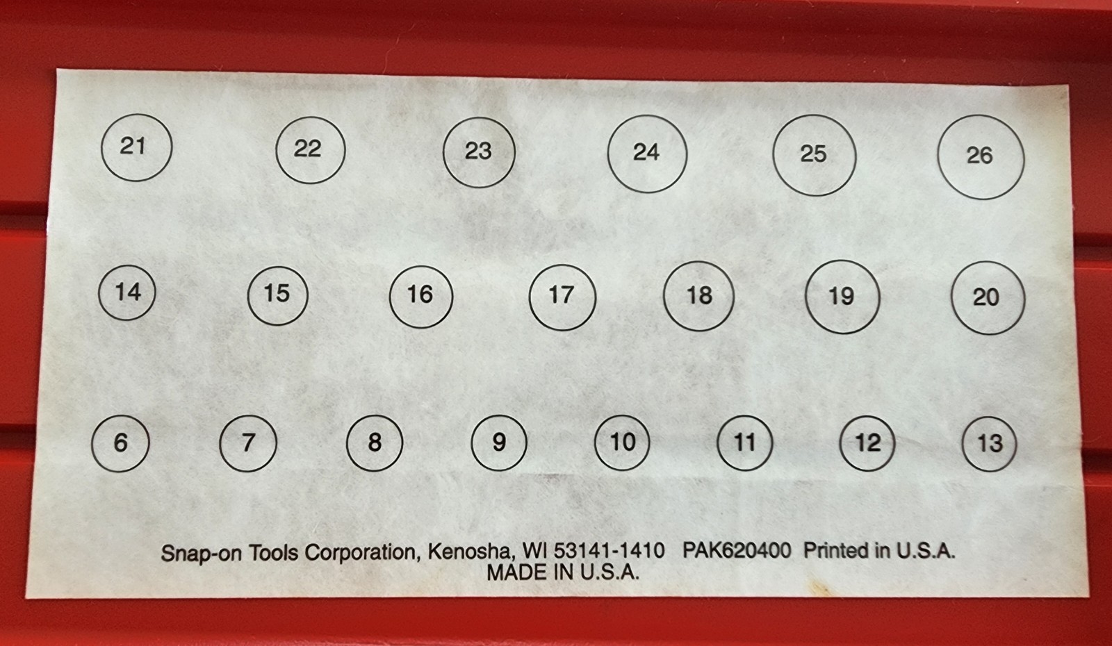 New Old Stock Snap-on 3/8″ dr 6mm-26 mm 21-pc 6 pt Shallow Socket Set PAK620400
