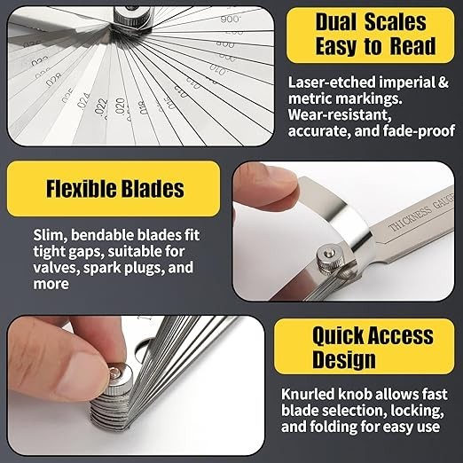 Feeler Gauge Set 2pcs Stainless Steel 32 Straight 16 Offset Blades SAE Metric