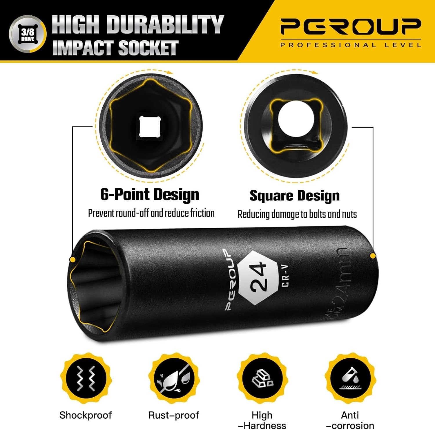 3/8 drive deep impact socket Metric 24mm 6-Point Manganese Phosphate Coating 3/8