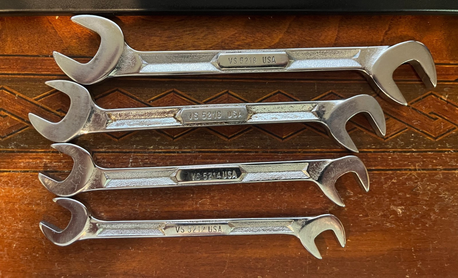 Vintage Snap-on 7pc SAE Angle Open End Wrench Set VS807 I Beam Style USA