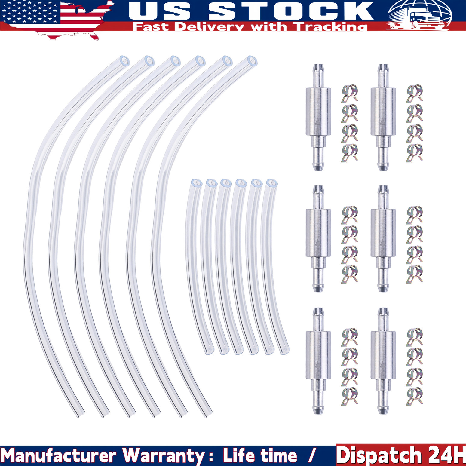 6 PCS BRAKE BLEEDER HOSE, ONE WAY CHECK VALVE TUBE BLEEDING TOOL KIT SILVER NEW