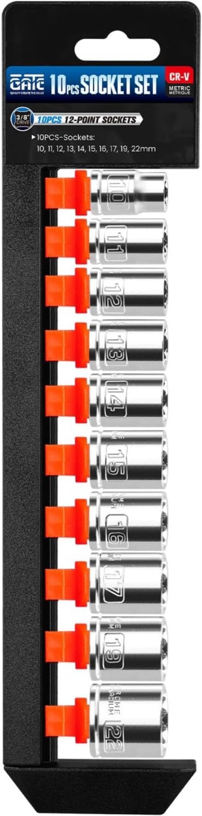 3/8 Inch Drive Socket Set – 10 Piece Metric 12-Point Shallow Socket Set 10mm,…