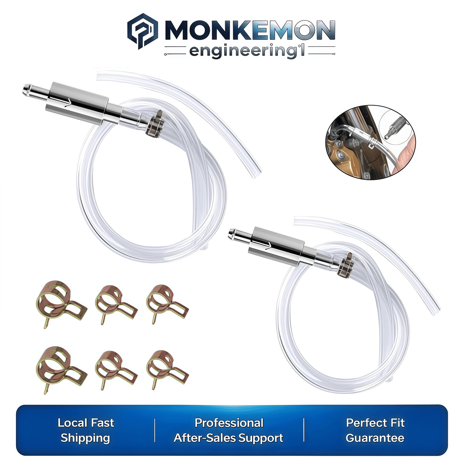 2Pcs Set Brake Bleeder Hose One Way Check Valve Tube Bleeding Tool Kit Silver US