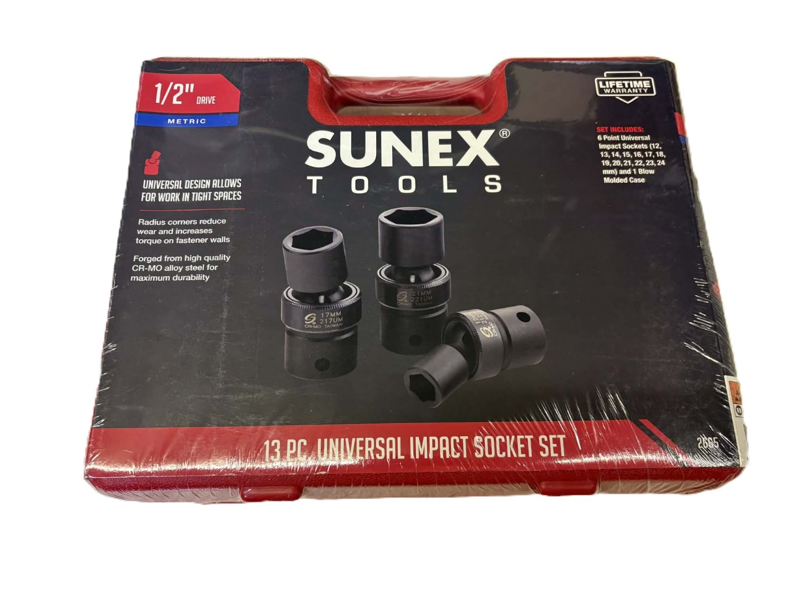 Sunex 13pc 1/2 Metric 6pt Point Universal Impact Sockets Set Tools Drive MM 2665