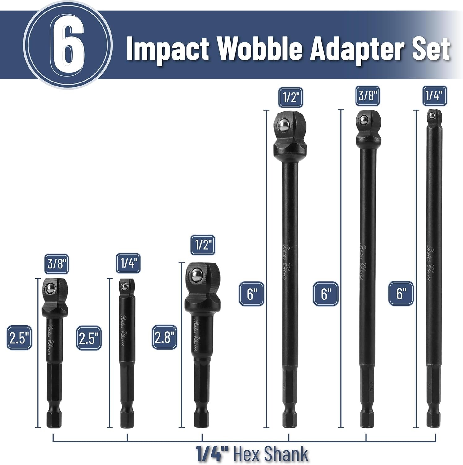 Impact Wobble Adapter Set 1/4″ Drive Hex Shank Wobble Extension Set Impact