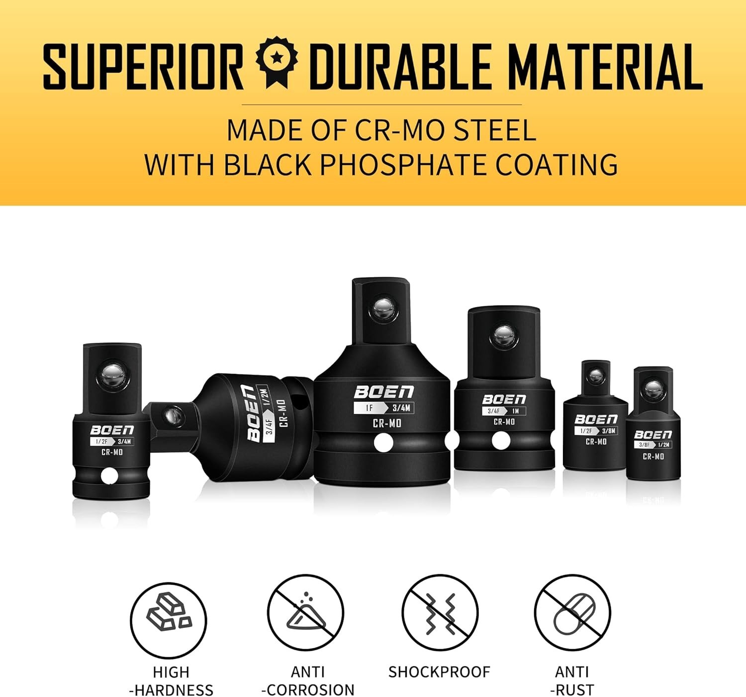 8-Piece Socket Adapter and Reducer Set with Corrosion Resistance Coating