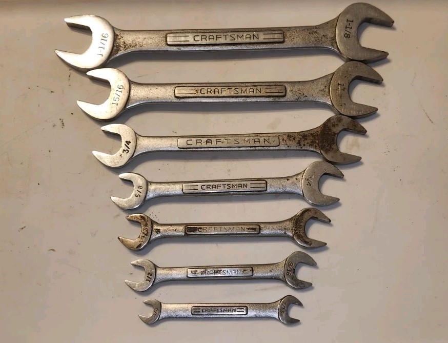 Vintage Craftsman 7pc SAE Double Open End Wrench Set 3/8″ to 1-1/8″ -V- -VV- USA