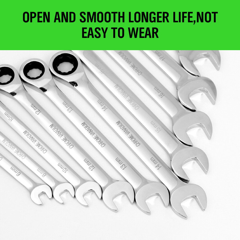 20pc Ratcheting Wrench Combination Flat Ratchet Spanner Set Inch & MM With Case