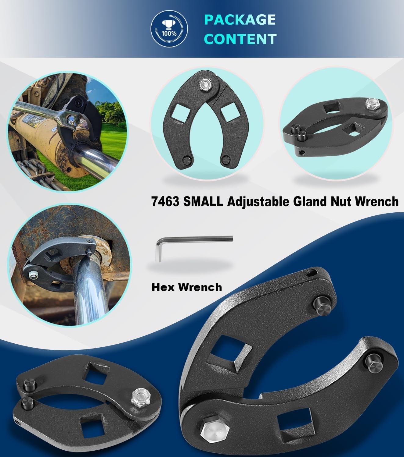 Steel 7463 Small Adjustable Gland Nut Wrench Repair Tool for Hydraulic Cylinders