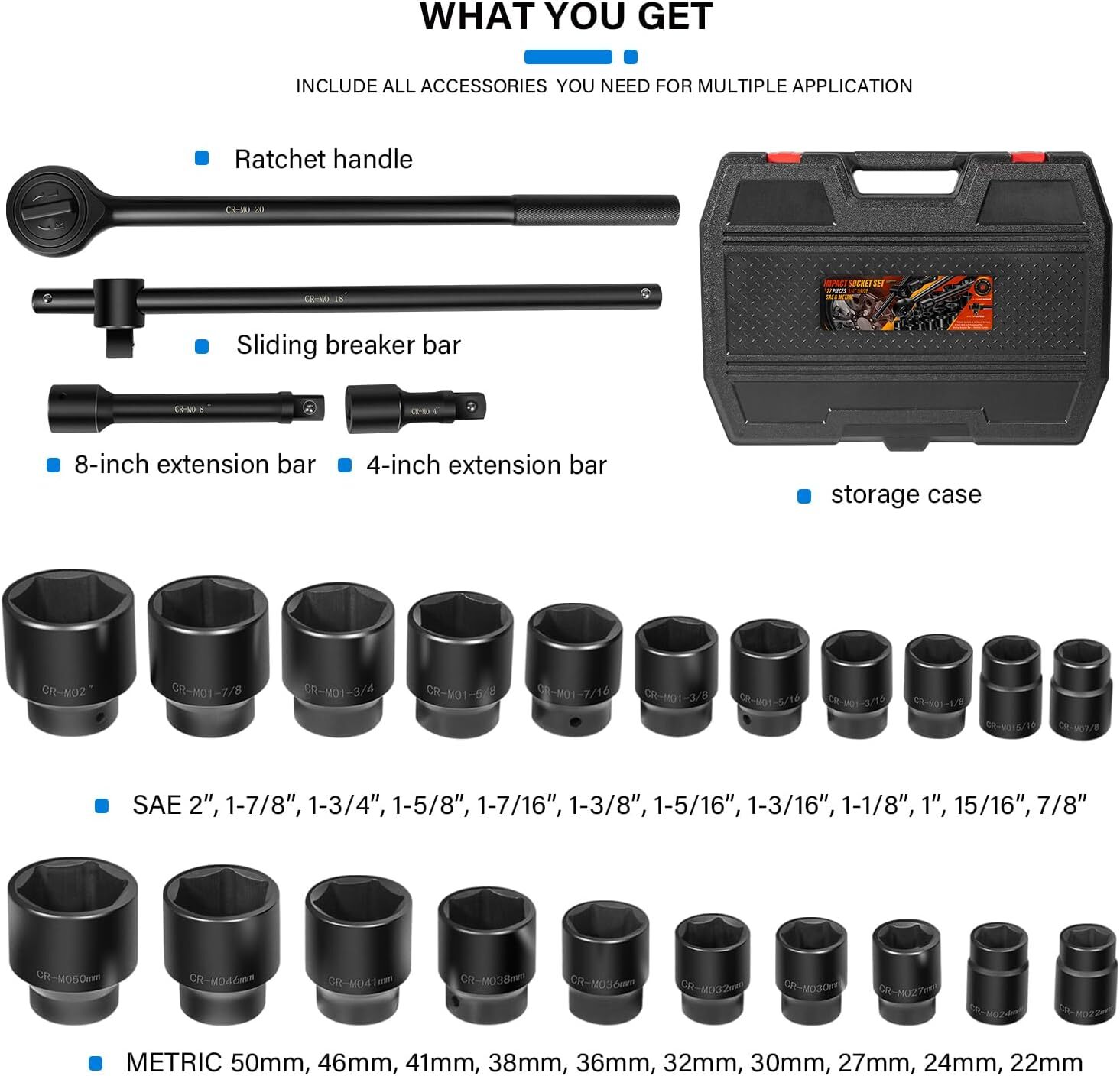 02499A 3/4-Inch-Drive Jumbo Master Impact Socket Set, SAE and Metric 27 pcs