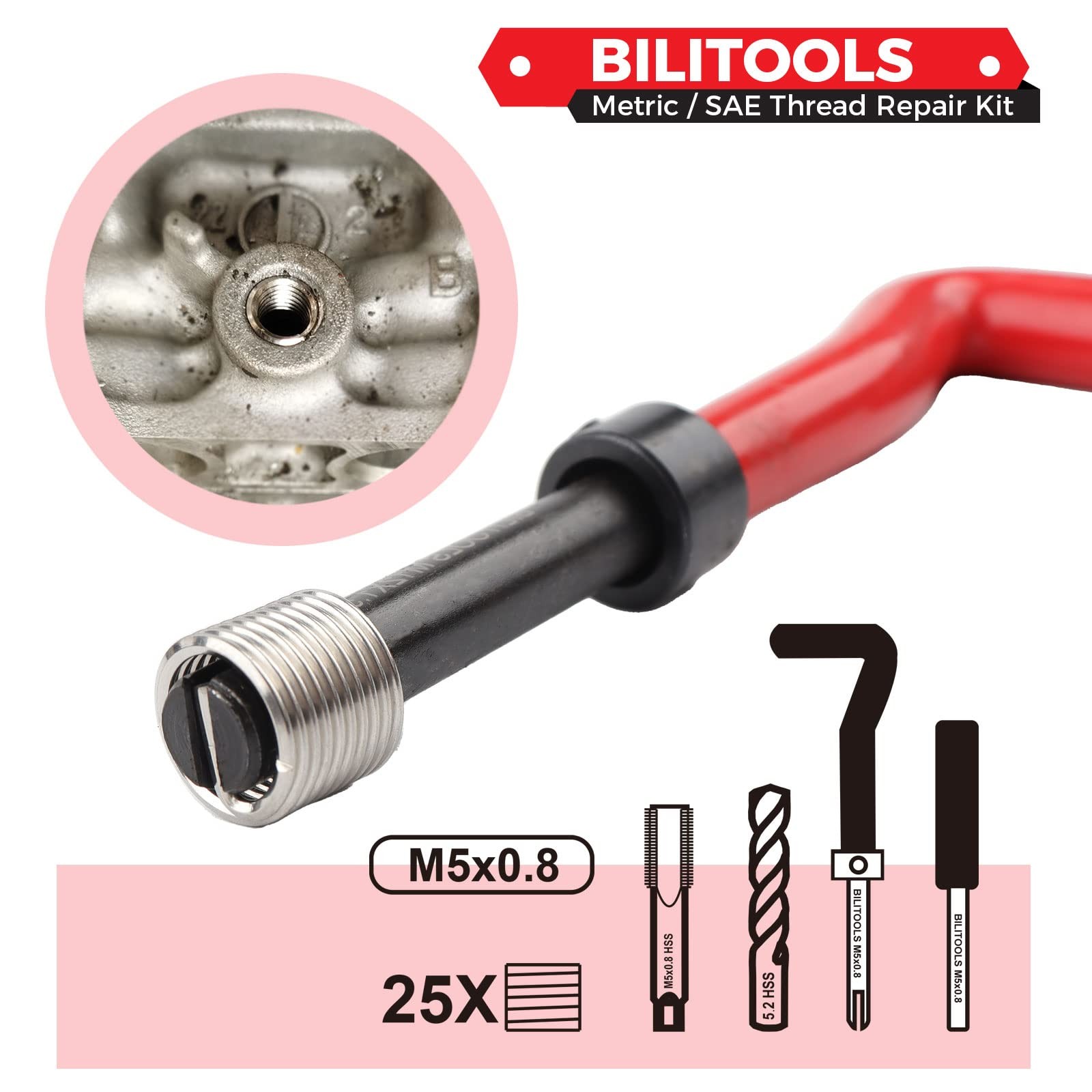 M5x0.8 Thread Repair Kit, HSS Drill Helicoil Repair Kit Metric