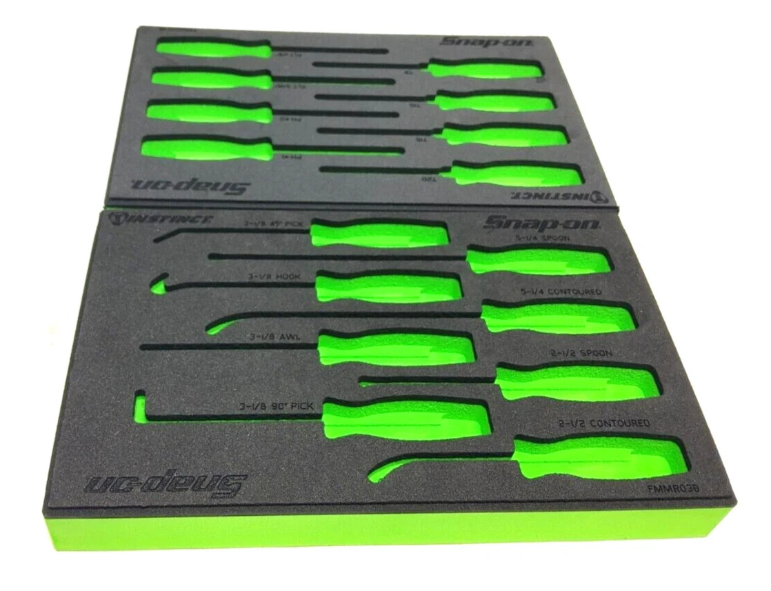 Snap-on Tools NEW 2pc GREEN FOAM ORGANIZERS Mini Screwdriver / Pick / Seal Sets
