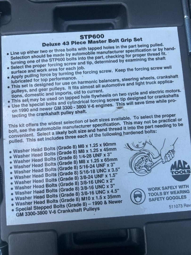MAC TOOLS #STP600 «Deluxe MASTER BOLT GRIP SET» 43 pieces