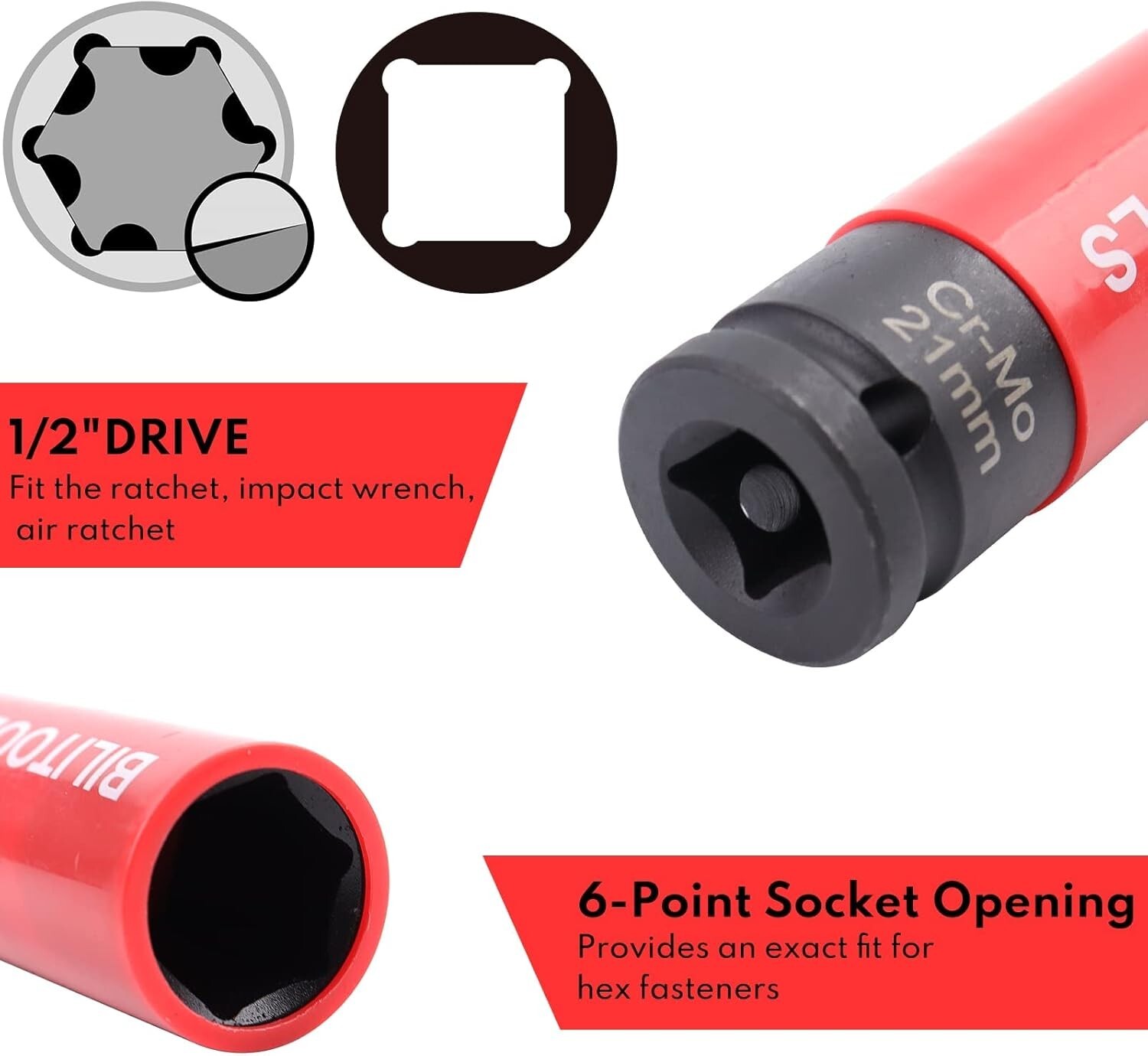 Impact Lug Nut Socket Set Chrome Molybdenum Steel 5 Piece for Wheels