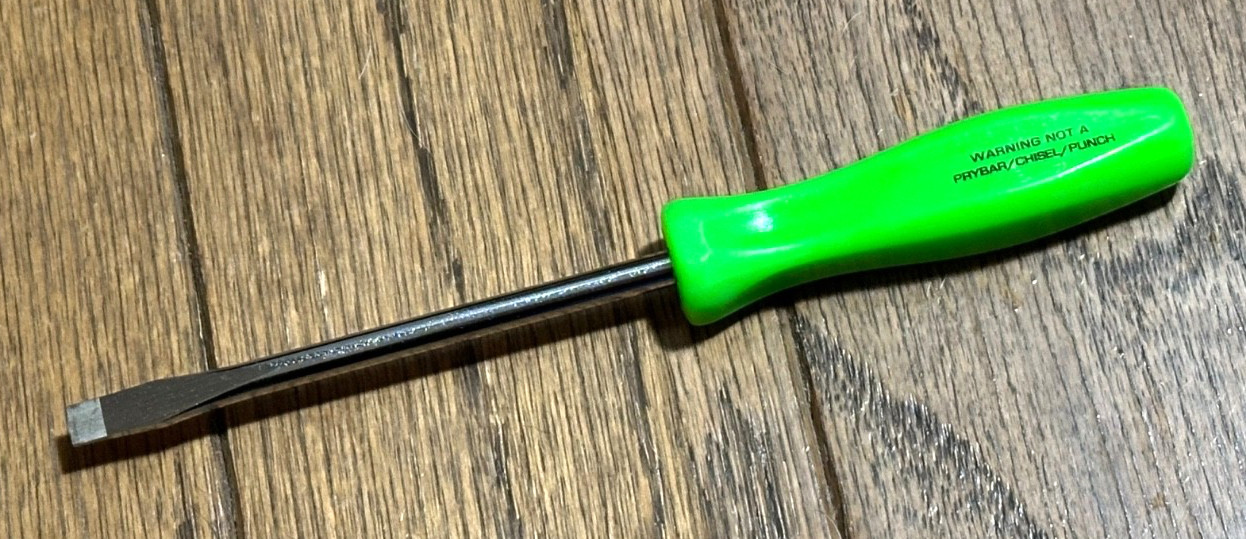 🇺🇸 Snap on Tools Flat Blade Slotted Pocket Mini Screwdriver Green 6″ Long USA